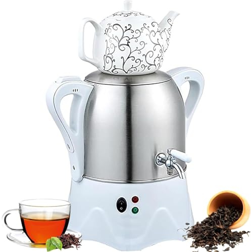 Elektrisk turkisk tebryggare, 3 L samovar i rostfritt stål med 1 l keramisk tekanna, håller värmen för kaffe och doftande te, delad design för användning i hemmakontoret