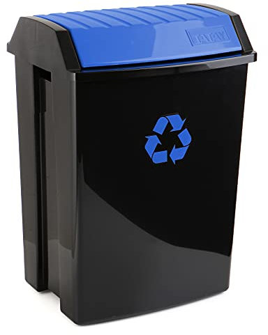 Tatay Cubo de Reciclaje 50L con Tapa Basculante | Uso Interior y Exterior | Apto para Bolsas de 30L a 50L | Acabado Anti UV | Plástico Resistente Libre de BPA | 40,5x33,5x57,5 cm, Negro, Cartón