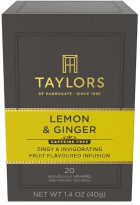 Taylors of Harrogate Lemon & Ginger, Herbal Tea, Individually Wrapped Bags, 20 Count (Pack of 1), Cleansing, Invigorating and Citrussy, Caffeine-Free, Enjoy Hot or Iced, 20 Teabags