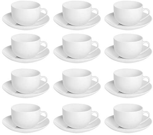 Argon Tableware 24 Piece Cappuccino Cup & Saucer Set - 200ml - Classic Collection - Tea Cup and Saucer Coffee Cappuccino Mugs Latte Drinking Mug Tea Plates