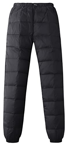 Gihuo Snow Pants Womens Winter Windproof Down Pants Warm Outdoor Ski Pants Padded Loose Ultralight Warm Trousers(Black, Medium)