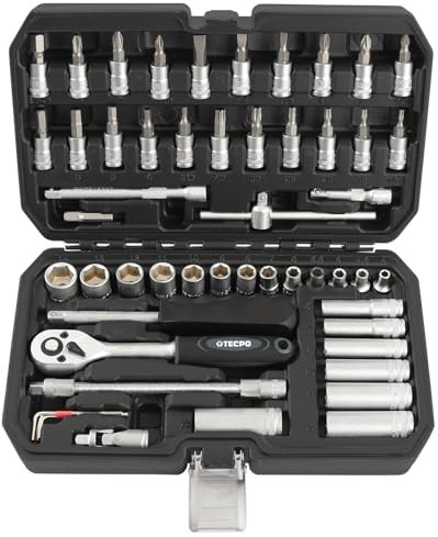 TecPo Juego de llaves de vaso de 1/4 pulgadas, 53 piezas, carraca de cambio de palanca, extensiones, para tornillos Torx, cruz, ranurados y hexagonales, acero al cromo vanadio, insertos de llaves de