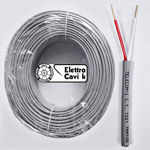 ELETTROCAVI K - CAVO TELEFONICO DOPPINO TELECOM 1x2x1 DA ESTERNO RIGIDO 2x1 mm DROPWIRE TELECOM-I 1221 C.T. ECA CPR BIPOLARE 2 POLI ROSSO BIANCO PROFESSIONALE MADE IN ITALY 50 METRI