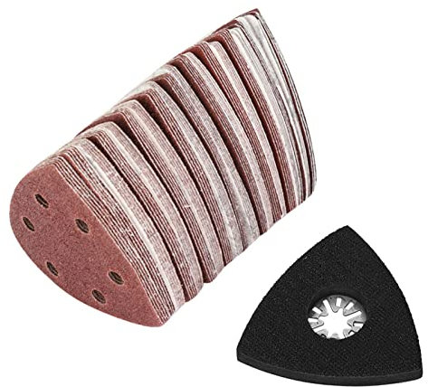 101PCS 100 fogli di carta vetrata, accessori per levigatrici fine triangolare da 90 mm con 1 cuscinetto a ruota da 80 mm, adatta per la levigatura e la lucidatura di metallo