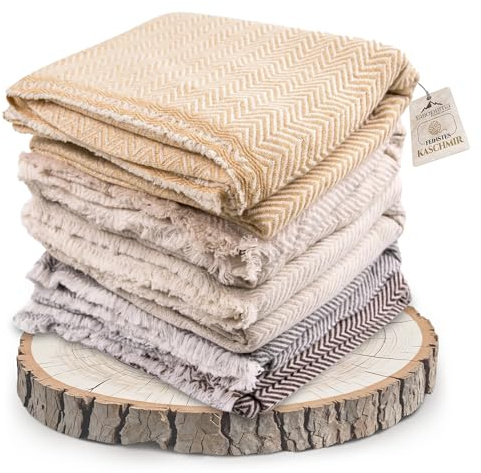 yanopurna Couverture en Cachemire - Couverture de canapé tissée à la Main en 100% Laine de Cachemire - 135 x 270 cm - Couverture Douce et Confortable pour canapé et Chaise - Fabriquée au Népal