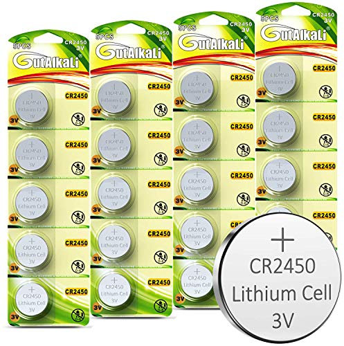 GutAlkaLi CR2450 Lithium-Knopfzellen, 20 Stück 3V Lithium Knopfzelle Elektro CR 2450 Lithium (CR2450-20er)