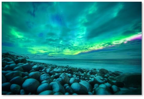 Postereck - 3190 - Tirage Aurore Boréale Norvège Hiver Nature Pierres – Art Mural, Astronomie, Nature - Affiche - 4:3 40,0 cm x 30,0 cm