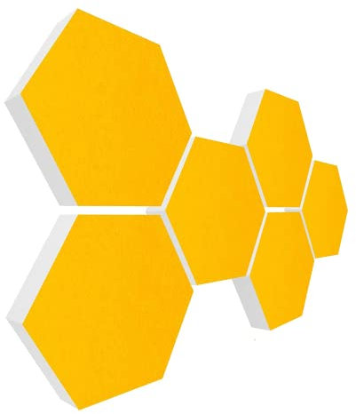 platino24 Akustikpaneele 6 Elemente Colore Waben Ø 30 cm Sonnengelb I Schallabsorber aus Basotect® G+ mit Akustikfilz I Schalldämmung Wand & Decke I Akustikelement Wandpaneel