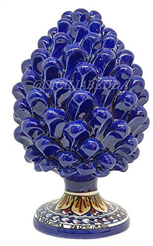 Sicilia Bedda - Piña siciliana con pie decorado - Modelo mayólicas - Cerámica de Caltagirone (Altura 22 x 13, azul)