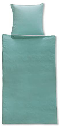 jilda-tex Halb-Leinen Bettwäsche Siena Uni Leinen Bettwäsche 135x200 cm + 80x80 cm 50% LEINEN/ 50% Baumwolle (Aqua)