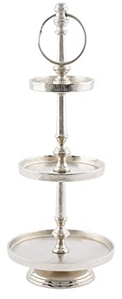 Spetebo Alzata in alluminio color argento, 45 cm, 3 ripiani, decorazione vintage, supporto per bomboniere
