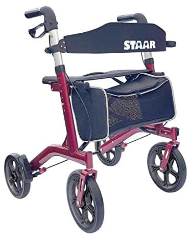 FabaCare Leichtgewichtrollator Staar, faltbarer Rollator mit großen Softrädern, Sicherheitsreflektoren, Burgund-Rot