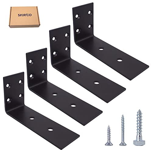 SKIR'CO Confezione da 4 pezzi di staffe angolari nere a forma di L, giunto in metallo, staffe ad angolo retto in acciaio, piastra di giunzione, viti incluse