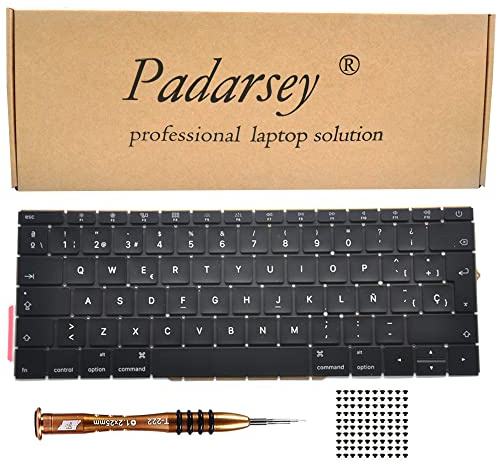 Pardarsey Teclado teclado español ESPAÑOL de repuesto compatible con MacBook Pro 13 A1708 sin Touchpad Bar MacBookPro14,1 MacBookPro13,1 A1708 finales de 2016 mediados de 2017 con 80 tornillos
