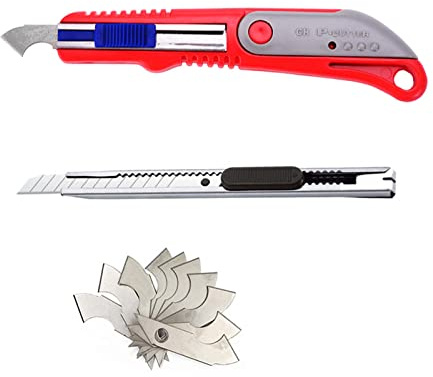 HJYZY Lot de 2 outils de coupe en plexiglas rouge, couteau utilitaire en PVC acrylique panneau plastique plexiglas crochet couteau outil de coupe avec 10 lames de rechange
