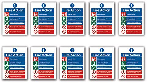 Stcky Fire Action Notice Vinyl Sign - 15 x 20 cm Ideal Sized Fire Safety Signs [Pack of 10]