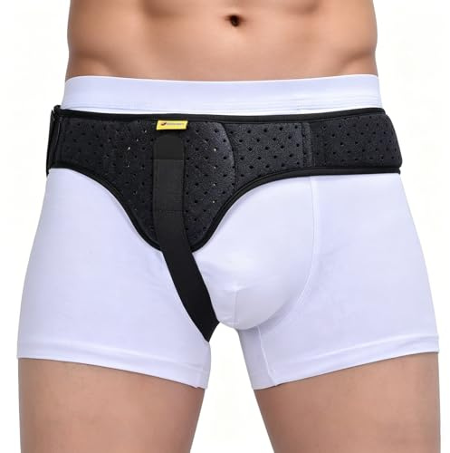 Tenbon Ceinture herniaire pour homme et femme Ceinture herniaire réglable flexible Soutien herniaire Soulagement de la douleur avec coussinets de compression amovibles Hernie (Black, S)