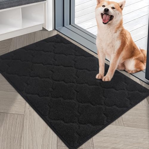 COSY HOMEER Front Door Mat 50x80 CM, Dirt Trapper Floor Mat, Polyester Welcome Door Mat for Kitchen Room Office Entryway Doors, Absorbent Non-Slip Low Profile Indoor Doormat, Machine Washable, Black