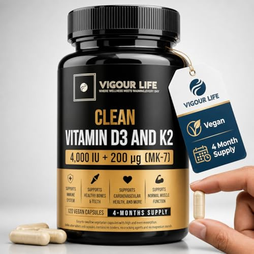 Clean Vitamin D3 K2 4000IU 200mcg – No Synthetic Additives, No Binders or Cracking Agents. High Strength, Easy to Swallow Small Vitamin D & K2 MK7 for Bone, Heart & Immune Support
