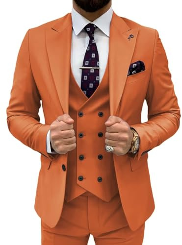 TIJOFA Costume 3 pièces pour Homme, Coupe ajustée, Double Boutonnage, Costume de Mariage Classique à Un Bouton, Formel, Bal de Fin d'année, Smoking, Taille S