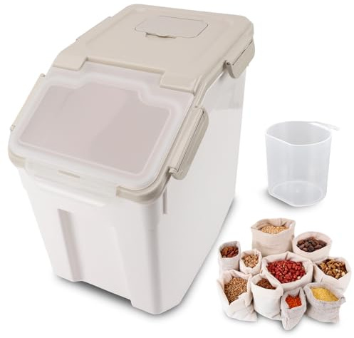 WGFOIP 25kg Rice Storage Container, Airtight Dry Storage Bins Dog Food Storage Box with Measuring Cup for Rice, Cereal, Flour