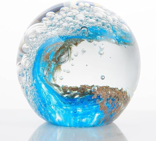 Eachave Briefbeschwerer Glaskugel, Handgefertigte Glasfiguren Kugel Ozeanwellen, Wohnkultur Sammelobjekt, Aquarium Dekor, Büro Dekor für Ozeanliebhaber