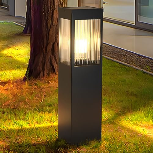 Lámpara de camino de paisaje moderna con carcasa de acero inoxidable cuadrada, luminaria de bolardo, luz de camino de vidrio, IP65, resistente al agua, lámpara de césped para exteriores, jardín, patio