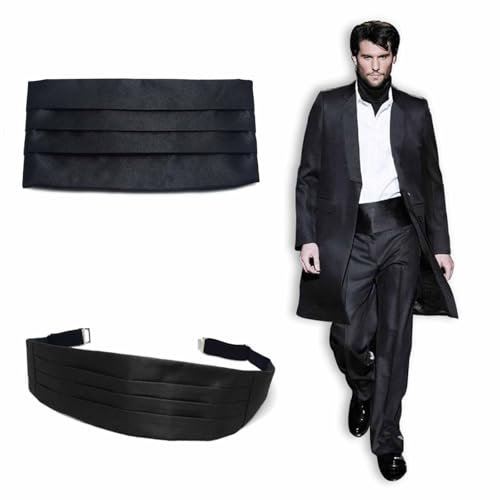 Men's Solid Black Silk Cumberbund，cummerbund for men