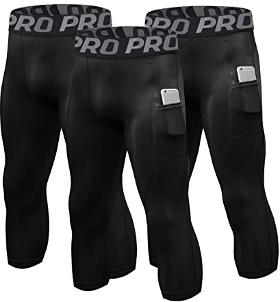LANBAOSI Lot de 3 leggings de course 3/4 pour homme - Pantalon de compression - Pantalon d'équitation - Pantalon de base - Randonnée - Fitness - Jogging - Pantalon de sport, Noir x 3, M