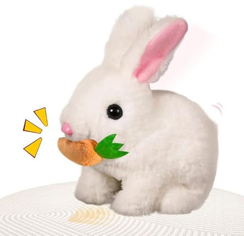 GUBOOM Jouet de Lapin pour Enfants, Poupée de Lapin Interactive, Jouet Interactif Lapin de Paques, Jouet de Lapin électrique, Lapin avec Son, Mouvement et Marche, Cadeau de Pâques (Blanc)