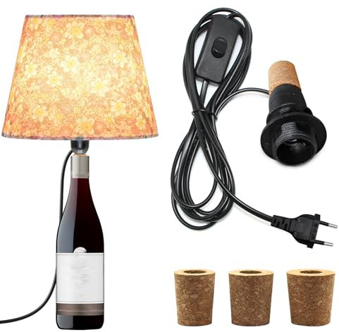 Portalampada E14 per bottiglie, cavo da 240 cm, con interruttore, adattatore per bottiglie, luce nera con 3 sughero, lampada da tavolo fai da te