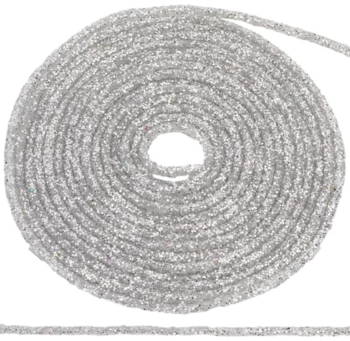 GORGECRAFT 4.6 m di Cordino in Strass con Paillettes 5mm in Gomma Argentata con Glitter per Lacci per Scarpe Felpe Decorazioni Passamanerie per Abiti Fai da Te Abbigliamento Scarpe Gioielli Accessori