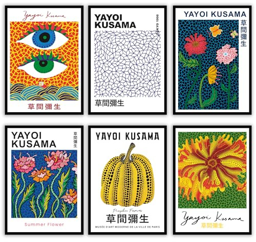 MilkAndCoffeeLab® - Set Yayoi Kusama, poster opere d' Arte, stampe artistiche da parete, per soggiorno, camera, ufficio e negozio. Senza cornice. (Yayoi Kusama, 6x A3 (29,7x42), Senza cornice)