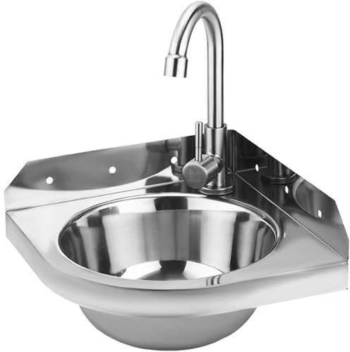 Fregadero de pared para cocina,fregadero Esquina cocina 1 seno,Lavabo acero inoxidable Lavabo de Esquina triangular con Grifos de agua fría y caliente y Unidad de Drenaje