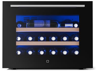KLARSTEIN Illuminosa Cantinetta Vino da Incasso - 19 Bottiglie, 1 Zona, 5-20°C, Touch, LED, Ripiani Legno, Porta UV, Silenziosa, Cantina Frigo per Vino