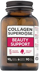COLLAGEN SUPERDOSE Beauty Support - Colágeno Marino Hidrolizado Cápsulas, Suplemento con Vitamina C, Zinc, Cobre y Extracto Semilla Uva para Piel, Cabello, Uñas Protección Antioxidante, 90 Comprimidos
