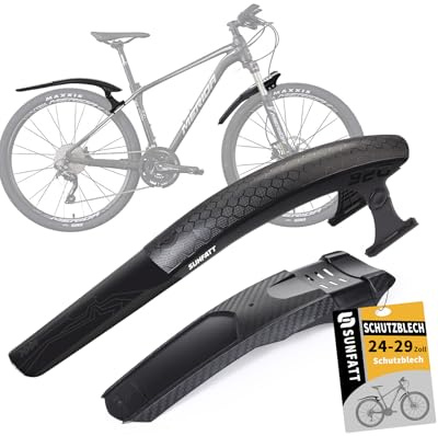 SUNFATT Juego de guardabarros especial para bicicleta de montaña (24 – 29 pulgadas, no apto para frenos V-Brake), montaje sin agujeros, guardabarros aerodinámico MTB delantero y trasero, protector de
