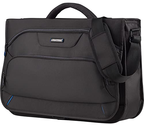 LIGHTPAK 46119 Messengerbag Solar, Tragetasche aus Polyester, Laptoptasche für Notebooks bis 15 Zoll, Businesstasche mit Schultergurt, Umhängetasche mit Organizer-Fach, schwarz, ca. 32 × 43 × 14 cm