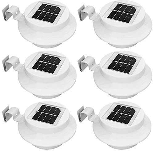 ZABY 6 Pack Deal Outdoor LED Solar Gutter Lights IP55 Waterproof Solar Powered Security Fence Lights Steel Mounting Brackets Garden Solar Lights Guttering White