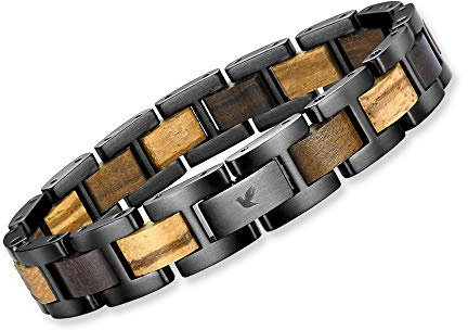 Woodstar TIGER - Bracciale da Uomo in Acciaio e Legno, Gioielli Moda Maschile, Braccialetto Regolabile B18-004
