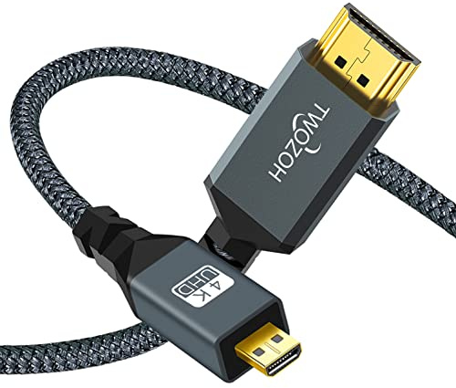 Twozoh 4K Micro HDMI to HDMI Cable 3M, High-Speed HDMI to Micro HDMI 2.0 Braided Lead support 3D 4K 60Hz 1080p for GoPro Hero 7, Sony Camera, Raspberry Pi 4, Nikon B500