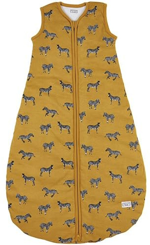 Meyco Baby Zebra Animal Sac de couchage doublé (100% coton, avec fermeture éclair sur tout le pourtour, doux pour la peau, résistant aux plis, ajustement parfait, taille : 98), Miel Or