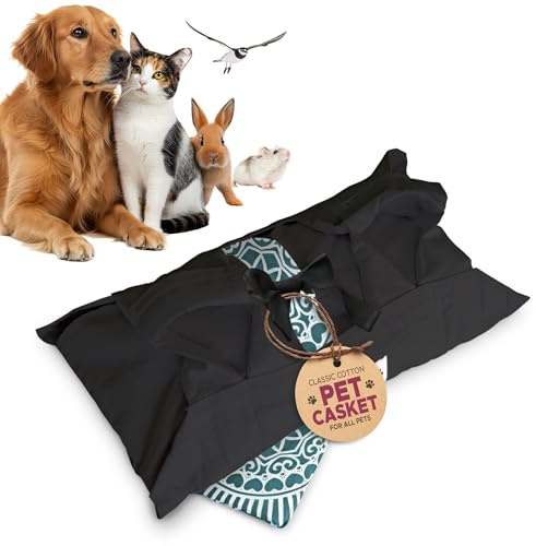 Sweet Goodbye Cocoon® - Eco-Friendly Pet Burial & Cremation Ceremony Kit (Classic Cotton)- Casket for All Pets & Breeds - Dogs Cats Rabbits Birds & More (Choose Size & Color) (XS, Black/Teal Green)