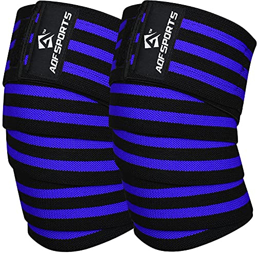 AQF Rodillera Vendaje para Levantar Peso para Rodillera’s menisco y ligamento Soporte Elástico con Protección Elásticas para Levantamiento de Potencia (Negro y Azul)