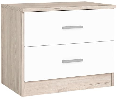 Miroytengo Mesita Noche 2 Cajones, Mesilla de Noche Couple, Mueble de Almacenamiento Roble Sahara 50x42x33 cm