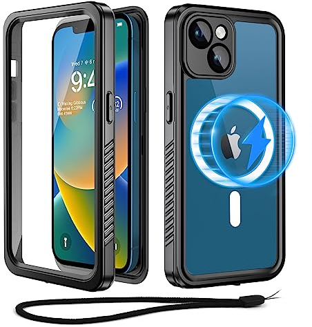 Beeasy Coque Magnétique Étanche pour iPhone 13– IP68 + Protection Militaire 360° Antichoc, Compatible MagSafe, Incassable Renforcée Double Coque Film Protection Écran Inclus – Noir