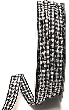 s.dekoda Schleifenband 50m x 10mm Schwarz - Weiß Karoband Vichykaro gewebtes Dekoband kariert