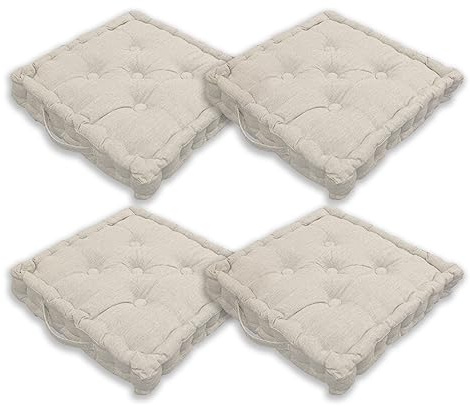 Home Tresor - Cuscini per Sedie 40x40x8cm da Interno Esterno| Set 2/4 Coprisedia Cuscino Trapuntato Sedia Cucina, Divano, Giardino, da Pavimento con Imbottitura Spessa 8 cm con Maniglie (Natural, 4)