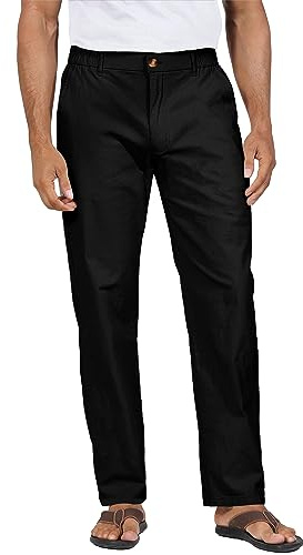 YAOHUOLE Men's Linen Pants Lightweight Elastic Waist Trousers Casual Summer Beach Wedding