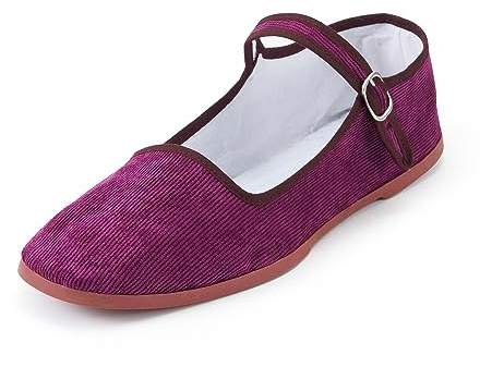 amtax Chaussures plates classiques chinoises pour femmes, chaussures décontractées de poupée chinoise, Mary Janes en coton, chaussures de tai-chi chinoises (velours violet, système de pointures